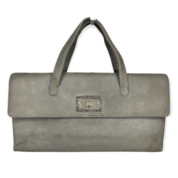 Pierre Balmain Handbags - Pierre Balmain Gray Suede Vintage Clutch Bag With Coin Purse And Compact Mirror